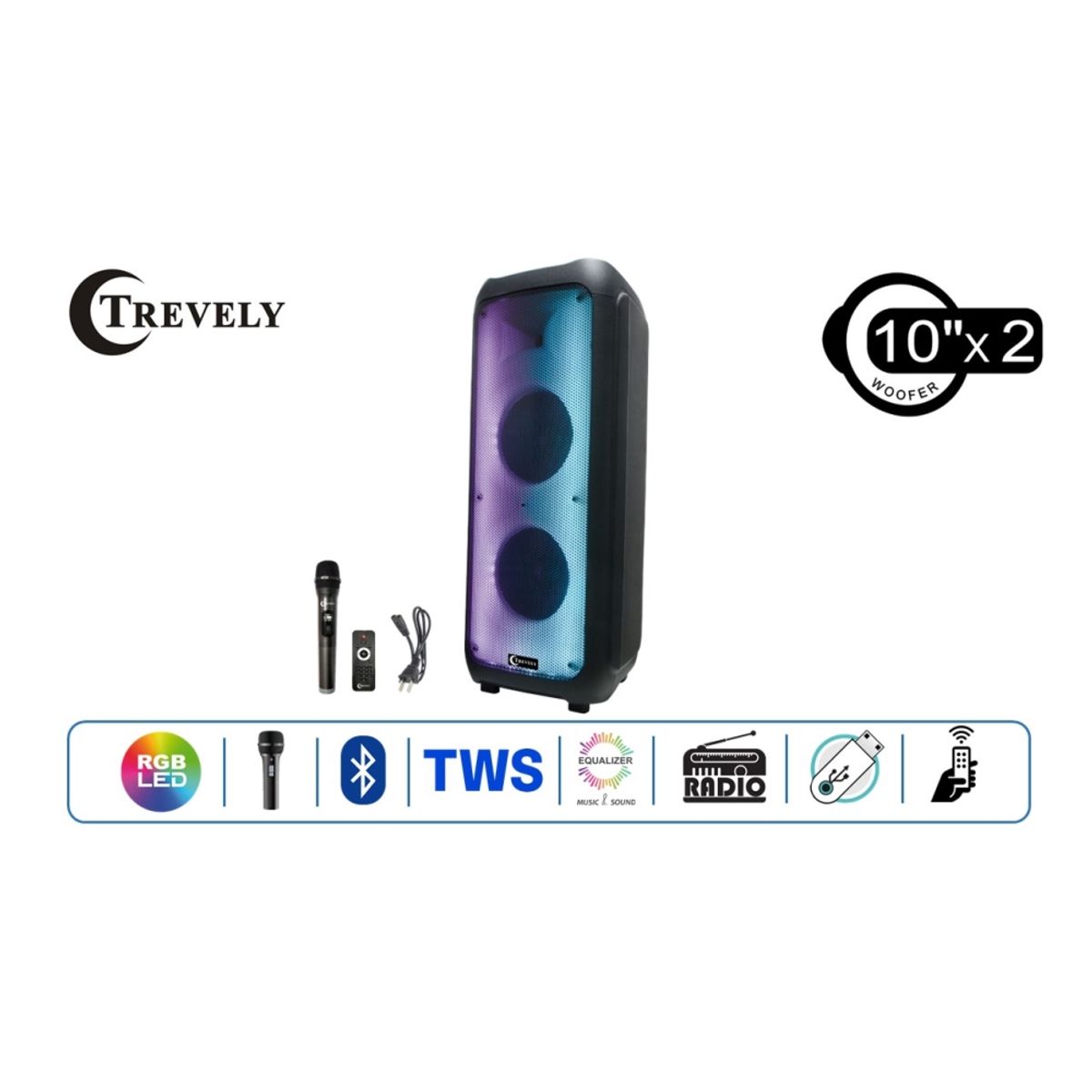 TREVELY - Parlante Dual 10"  TREVELY WT-1042 - Karaoke - 500W