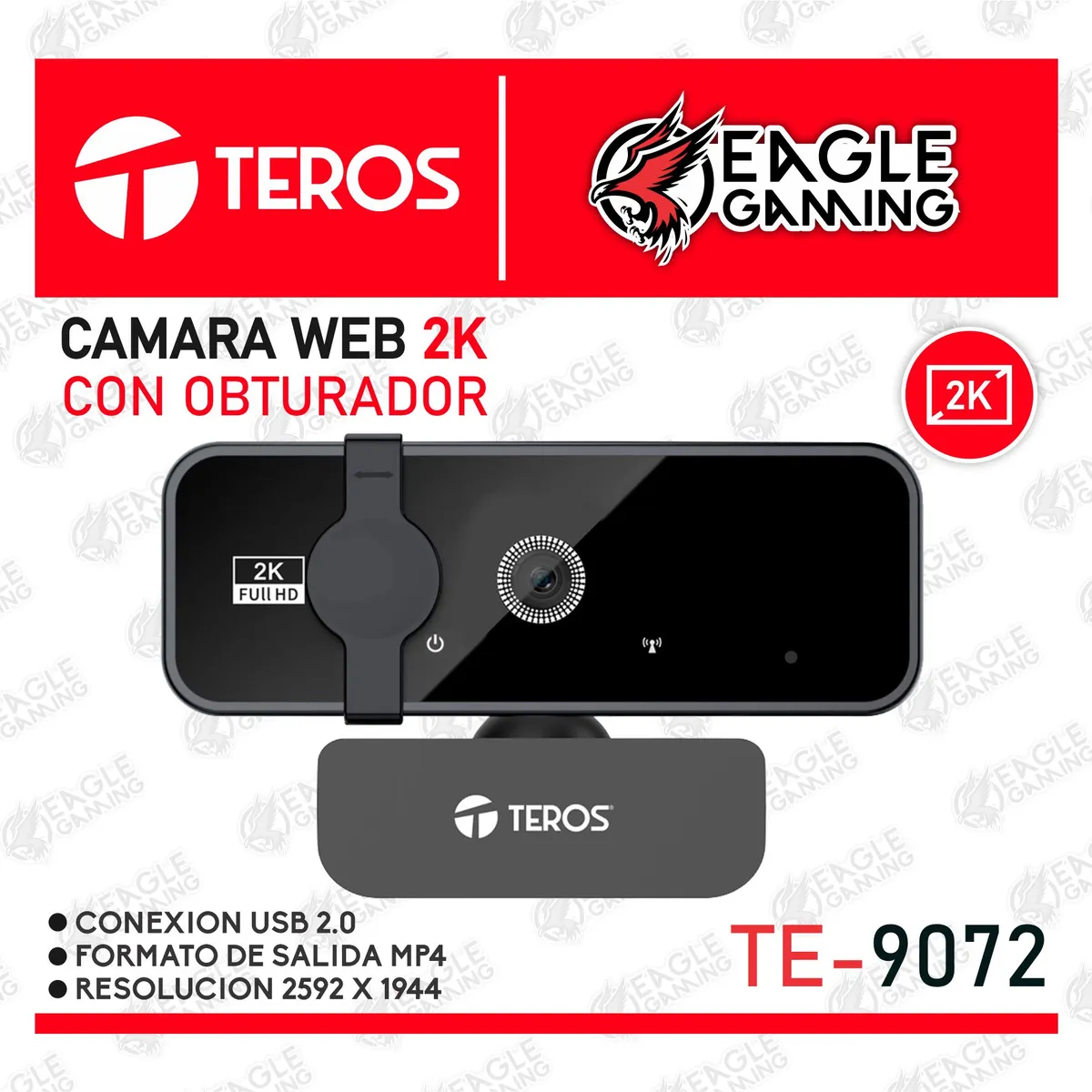 TEROS - CAMARA WEB TEROS TE-9072 RESOLUCIÓN 2K MICROFONO INCORPORADOCONEXION USB 20TRIPODE
