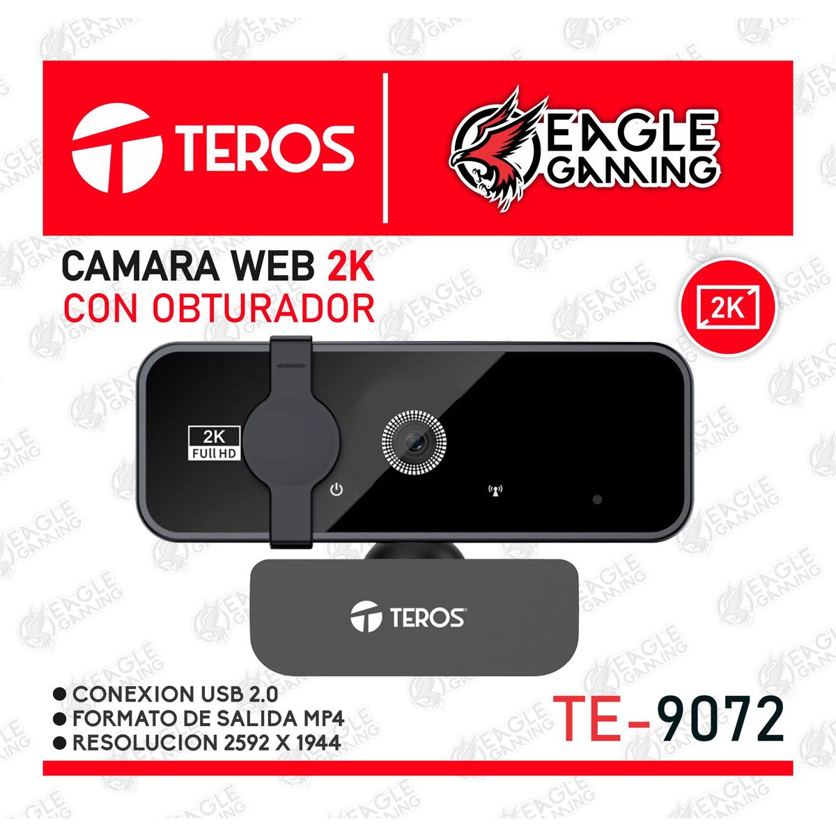 TEROS - CAMARA WEB TEROS TE-9072 RESOLUCIÓN 2K MICROFONO INCORPORADOCONEXION USB 20TRIPODE
