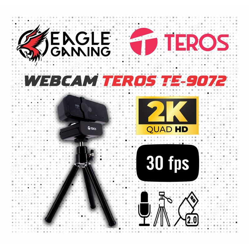 TEROS - CAMARA WEB TEROS TE-9072 RESOLUCIÓN 2K MICROFONO INCORPORADOCONEXION USB 20TRIPODE