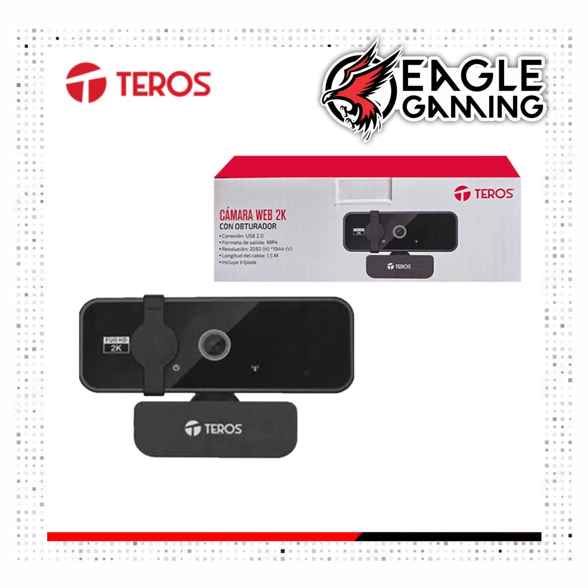 TEROS - CAMARA WEB TEROS TE-9072 RESOLUCIÓN 2K MICROFONO INCORPORADOCONEXION USB 20TRIPODE