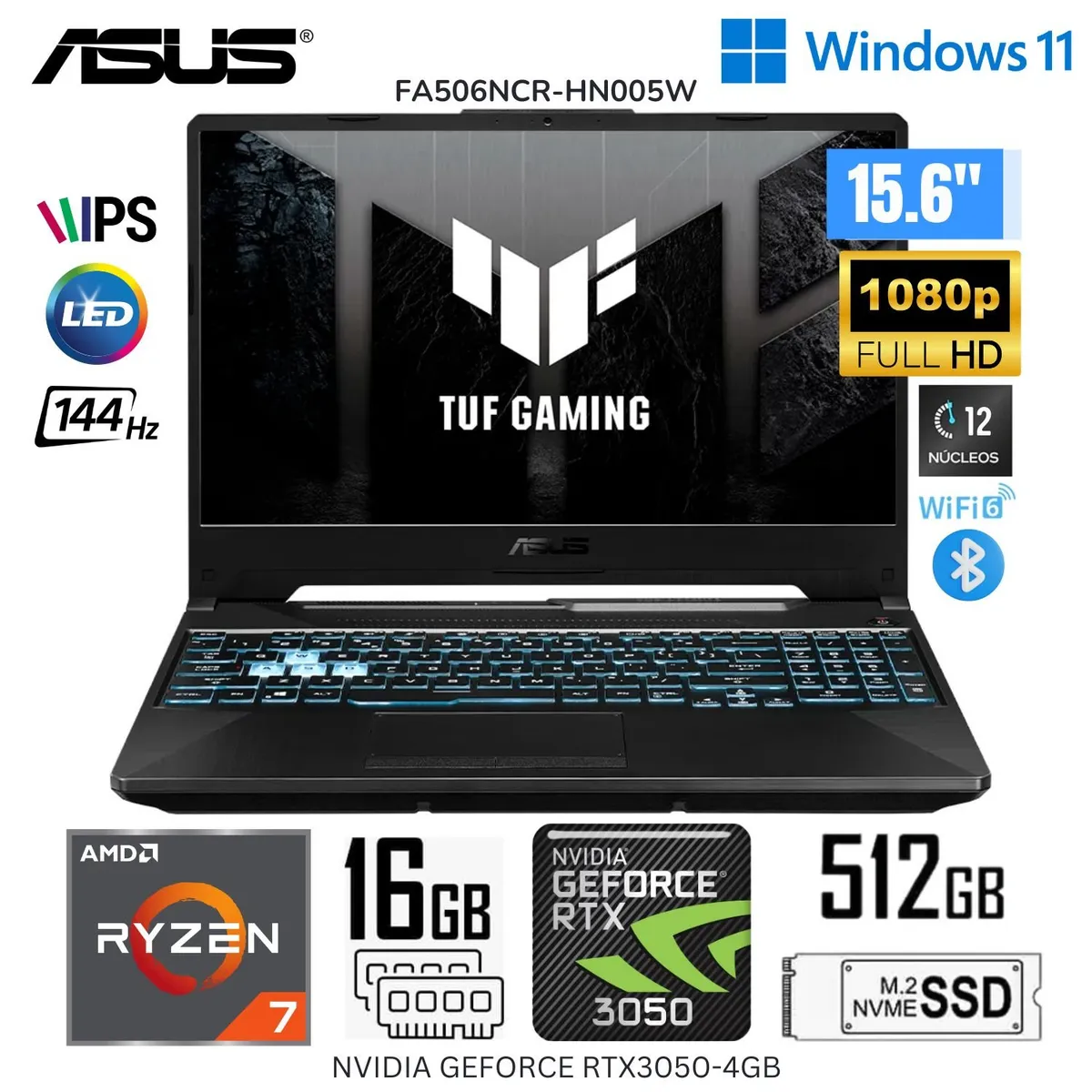 ASUS - Laptop Gamer Asus TUF F15 15.6  AMD Ryzen7-7435HS 16GB RAM 512GB SSD NVIDIA RTX3050 FA506NCR-HN005W