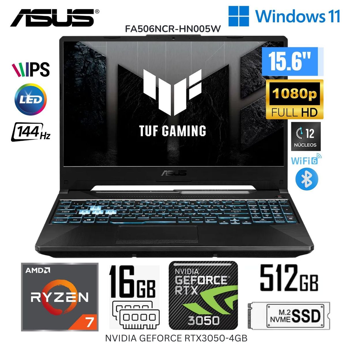 ASUS - Laptop Gamer Asus TUF F15 15.6  AMD Ryzen7-7435HS 16GB RAM 512GB SSD NVIDIA RTX3050 FA506NCR-HN005W