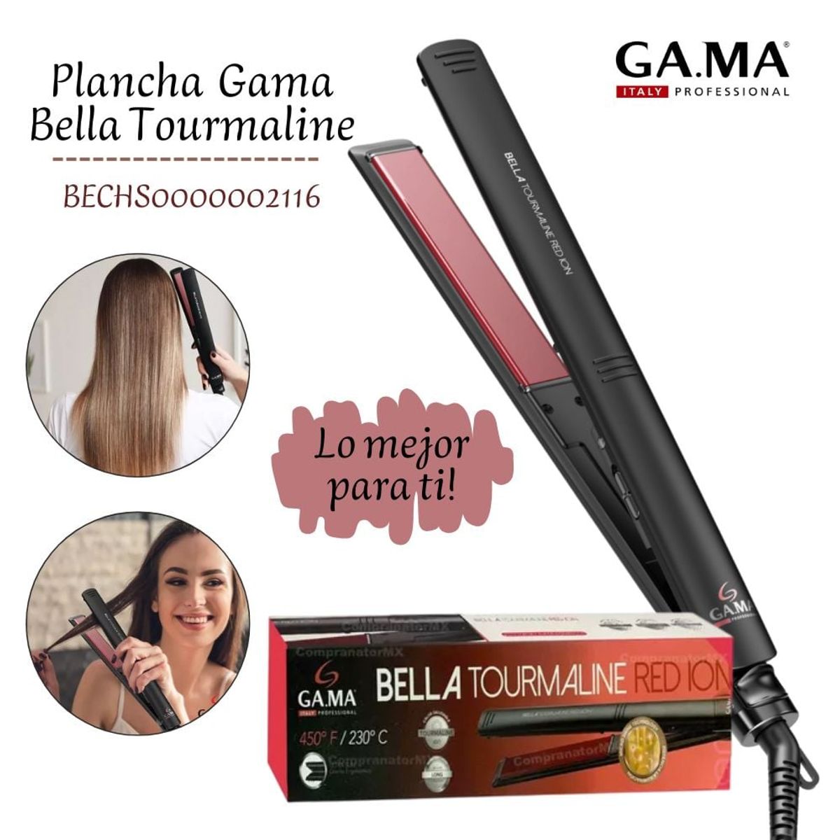 GAMA - Plancha Alisadora Gama Bella Tourmaline Red Ion On Off