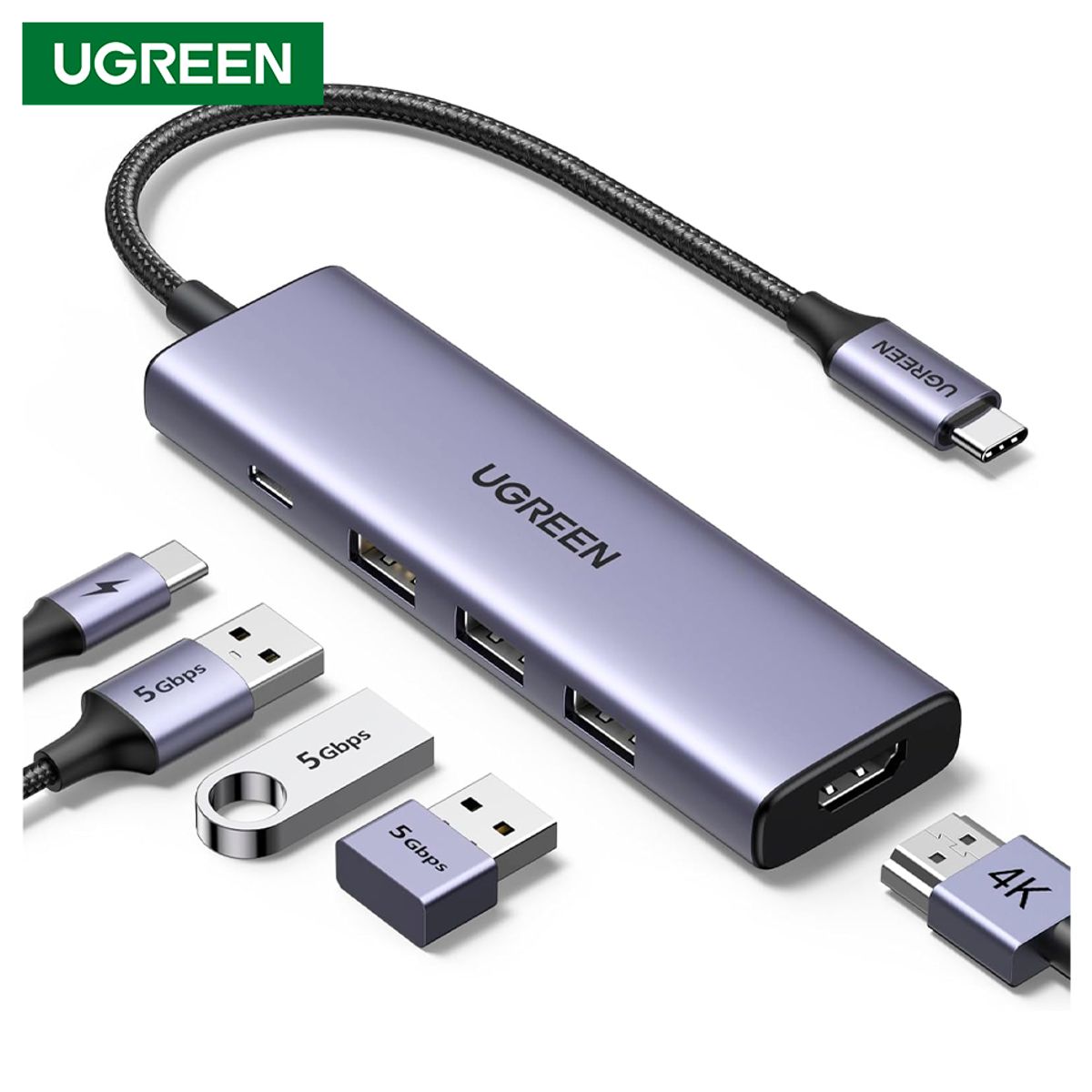 UGREEN - Adaptador Multipuertos Ugreen 5en1 Hdmi 4K 30Hz Alumino Tipo C
