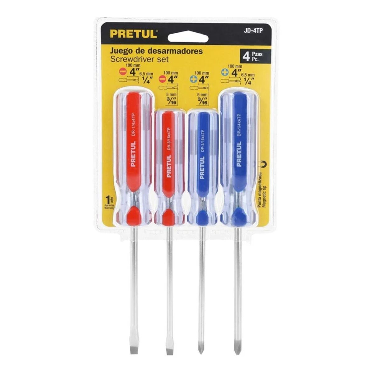 PRETUL - Desarmadores Juego 4 Pzs Estrellas/ Planos Puntas Imantadas