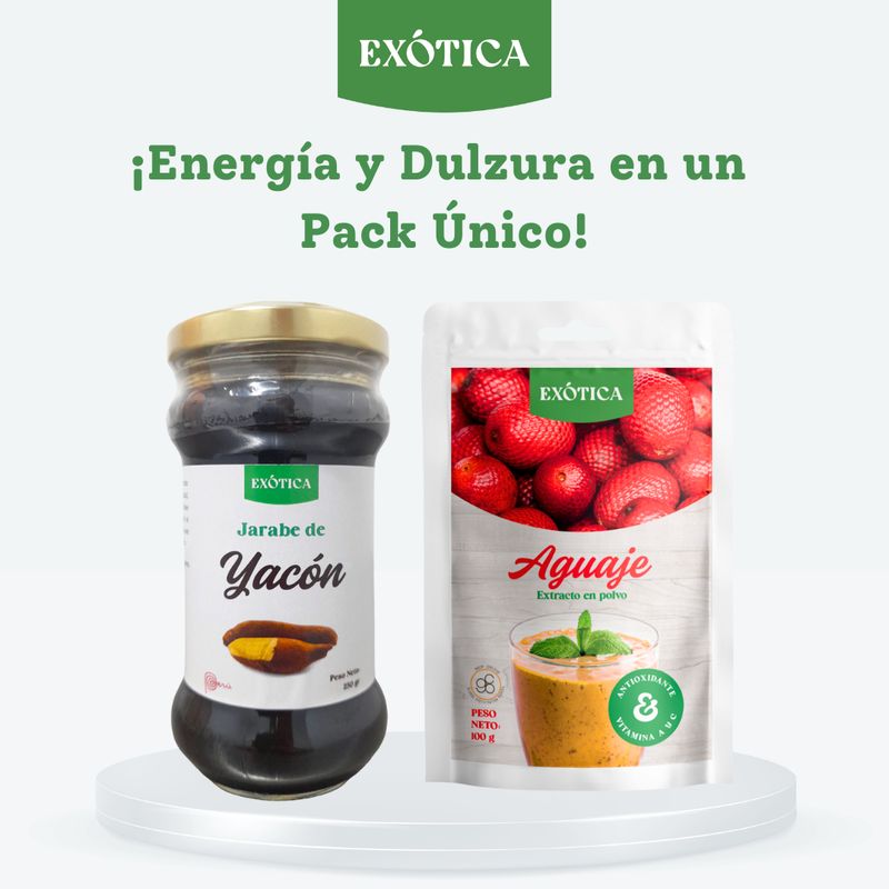 EXOTICA - Aguaje Polvo Atomizado x 100 gr y Jarabe de Yacón x 250 gr