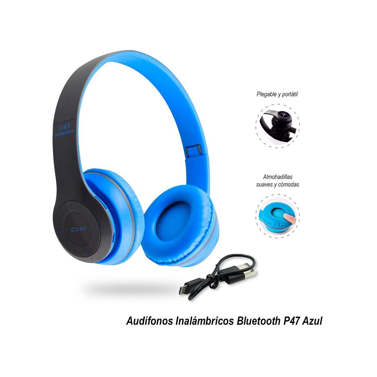 GENERICO - Audífonos Inalámbricos P47 con Bluetooth 5.0 Azul