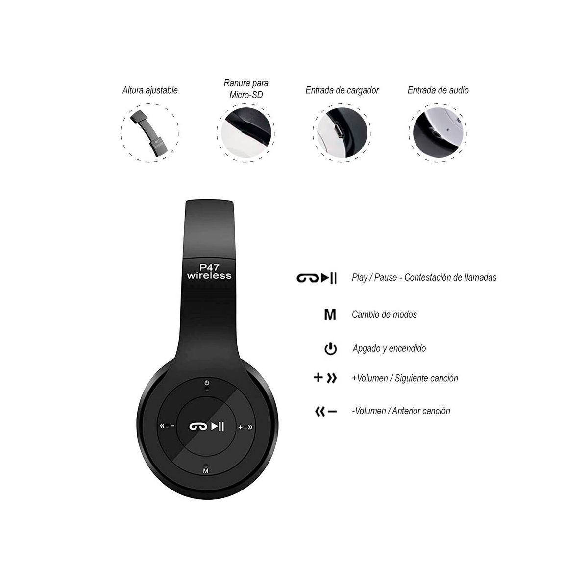 GENERICO - Audífonos Inalámbricos P47 con Bluetooth 5.0 Blanco