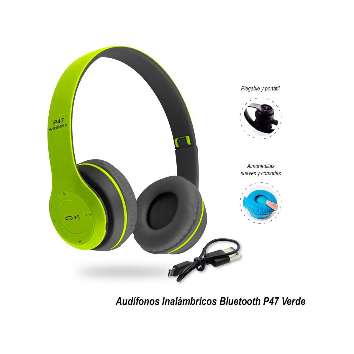 GENERICO - Audífonos Inalámbricos P47 con Bluetooth 5.0 Verde