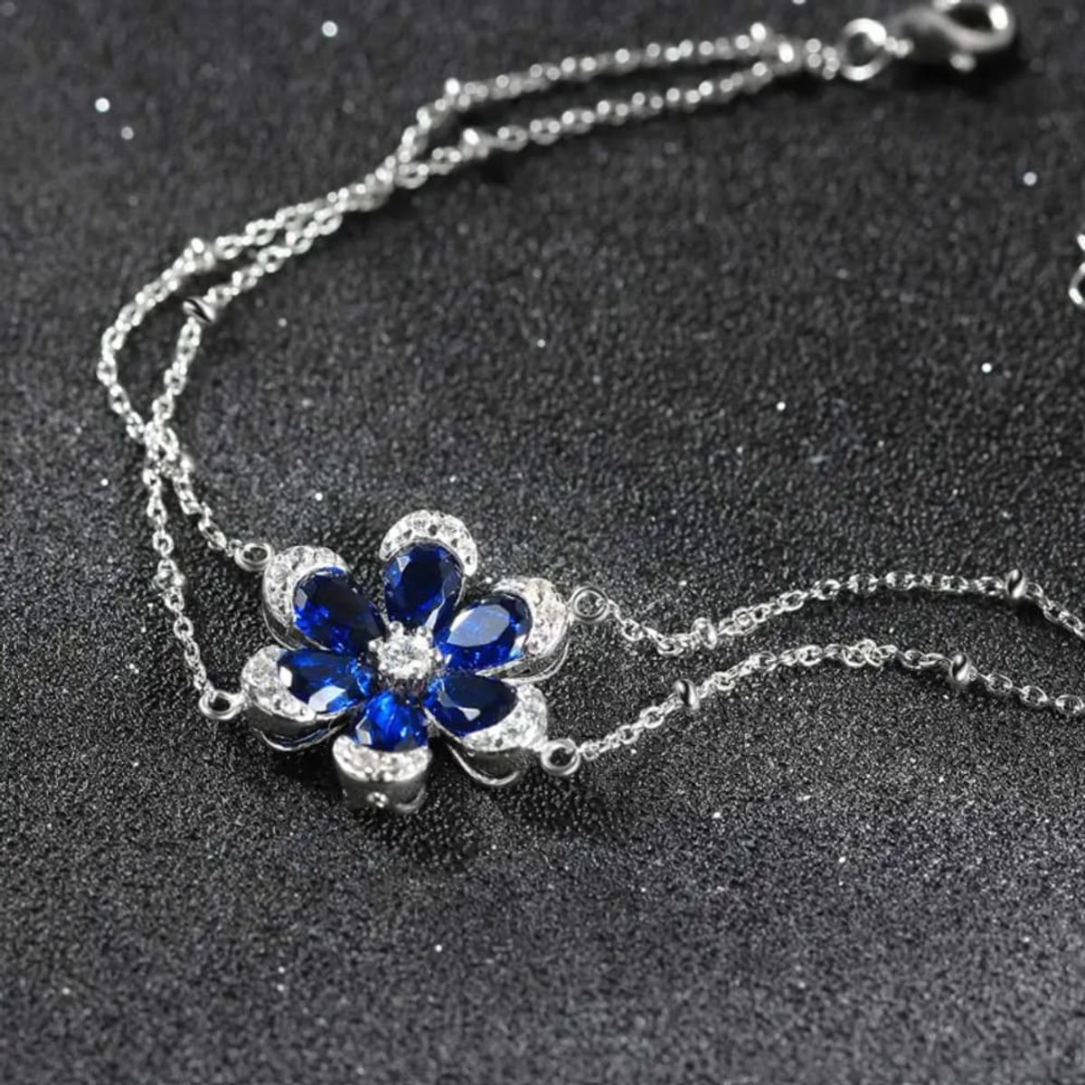 GENERICO - Pulsera Flor Azul Brillante - Plata 925