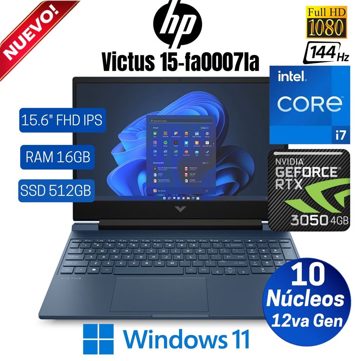 HP - Laptop Gamer HP Victus 15-fa0007la 15.6” FHD, Core i7-12650H, Ram 16GB, SSD 512GB, Rtx 3050, Win 11