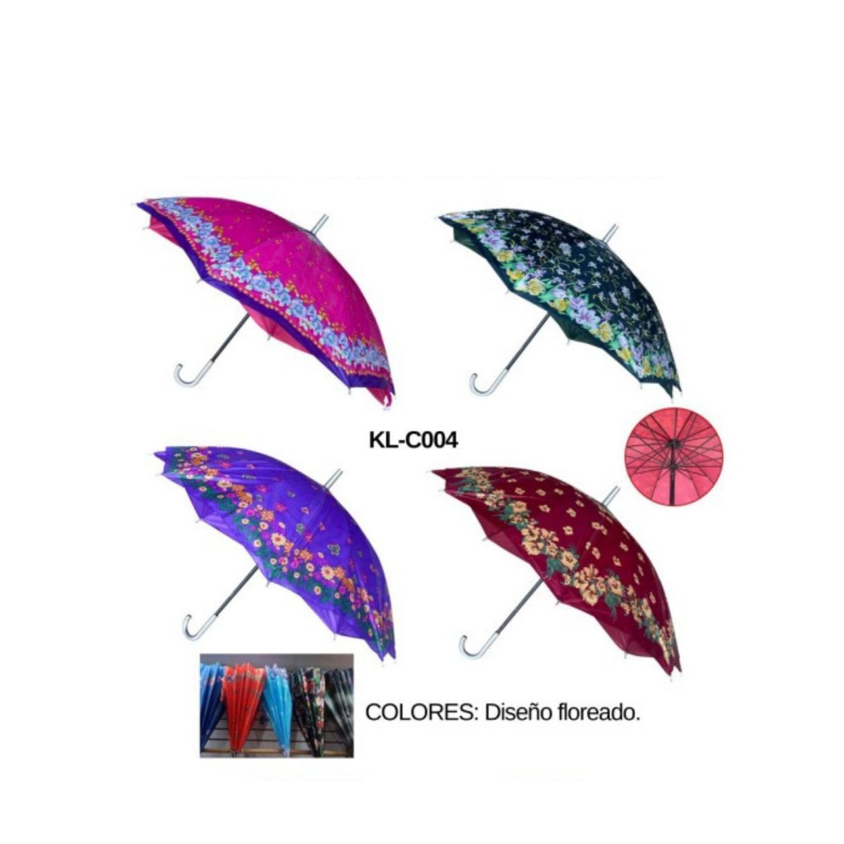GENERICO - SOMBRILLA BASTON DISEÑO FLOREADO