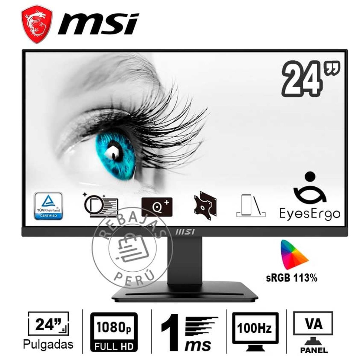 MSI - Monitor MSI MP2412 24 FHD 100Hz 1ms VA HDMI DP Adaptive Sync