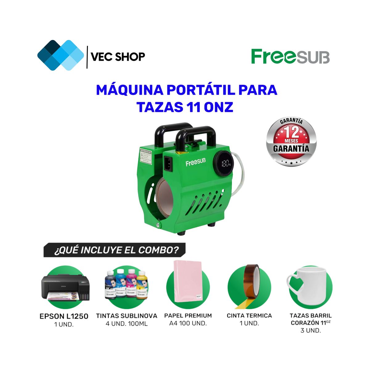 GENERICO - Maquina de Sublimación Portátil para Tazas 11 oz Sublimadora + Combo