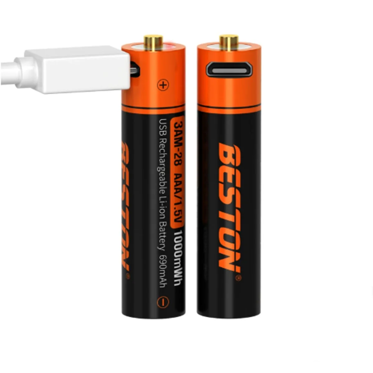 BESTON - 2 Baterias de litio recargable AAA pilas 1.5V 1000nWh BESTON Mcro USB