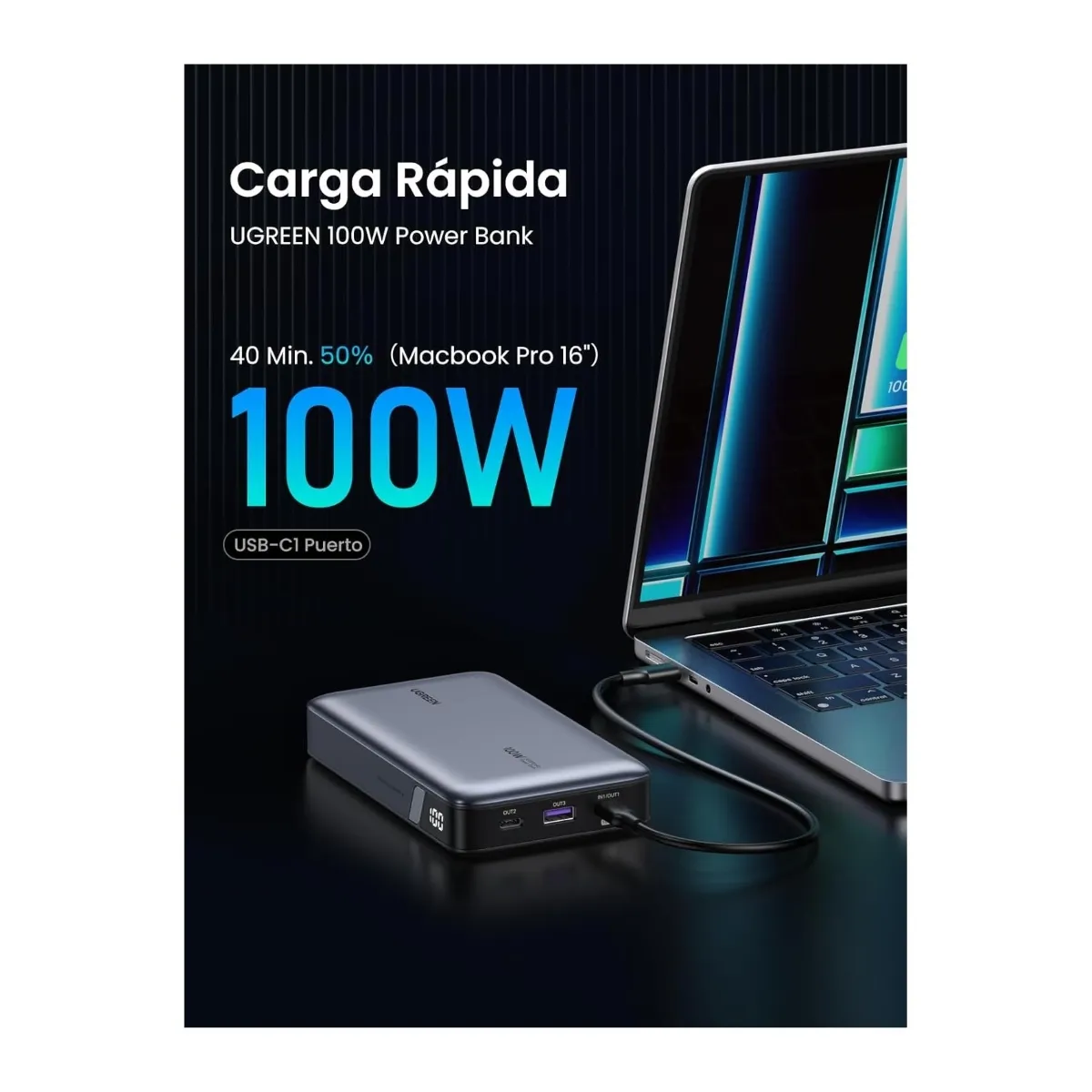 UGREEN - Power Bank 20000 mah 100w Nexode Cargador Portatil UGREEN