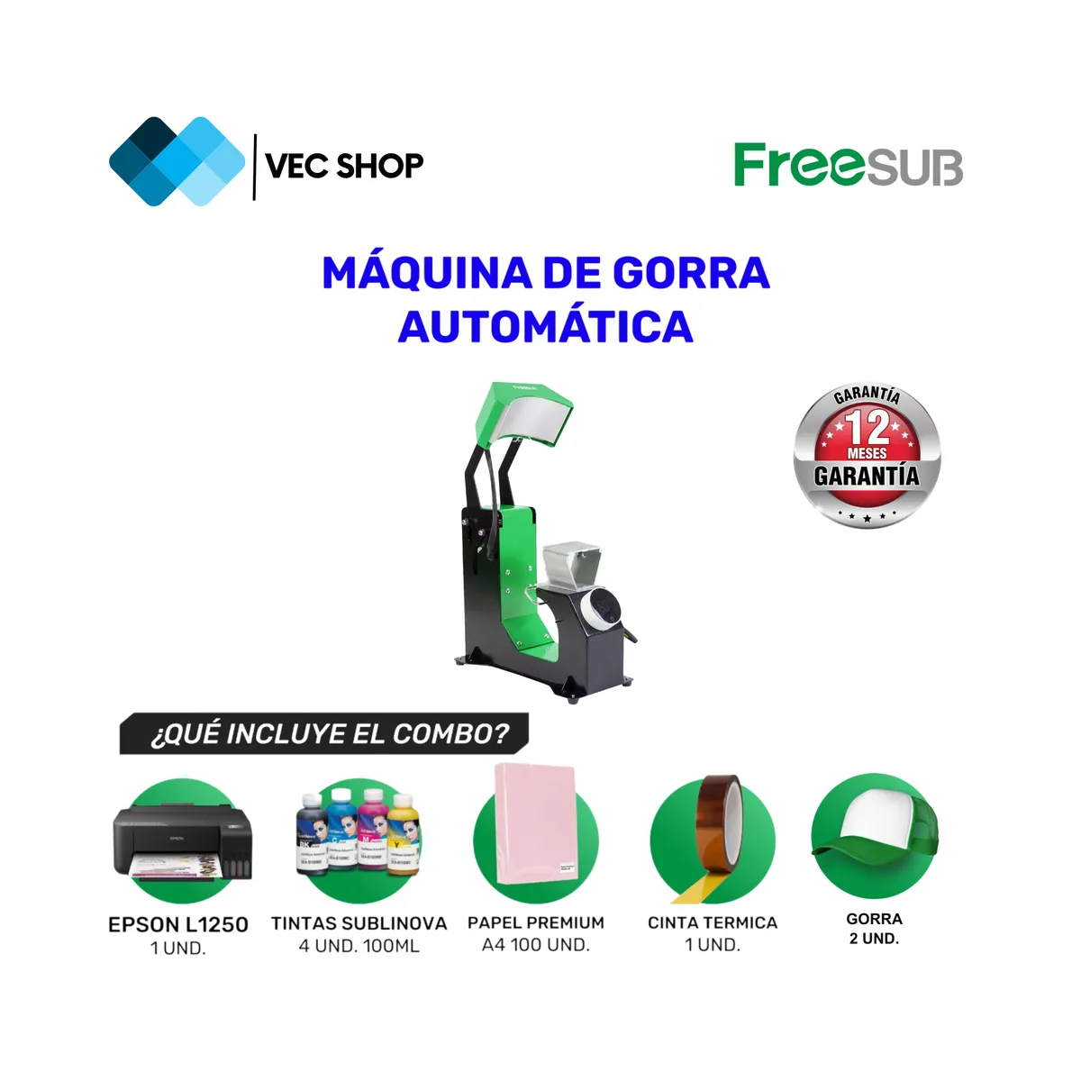 GENERICO - Maquina de Sublimación de Gorra Automática Sublimadora Freesub + Combo
