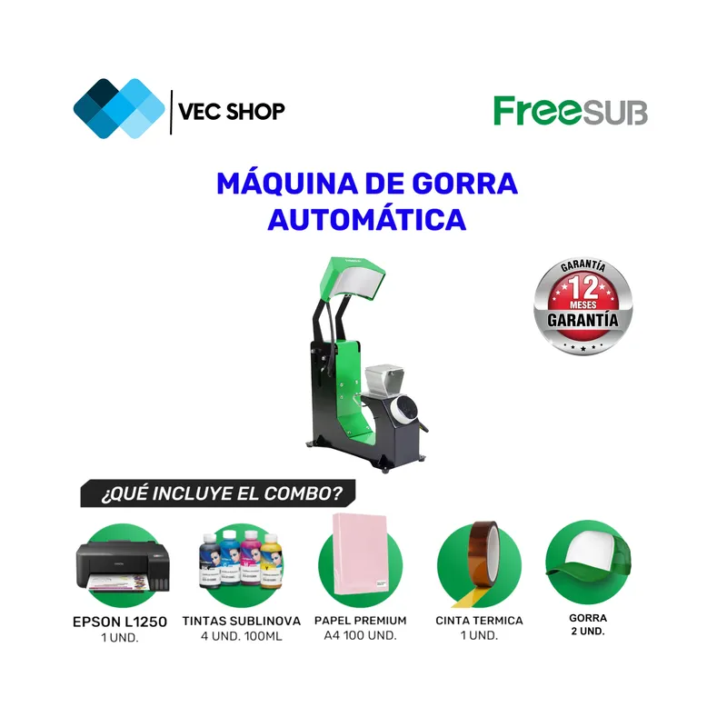GENERICO - Maquina de Sublimación de Gorra Automática Sublimadora Freesub + Combo
