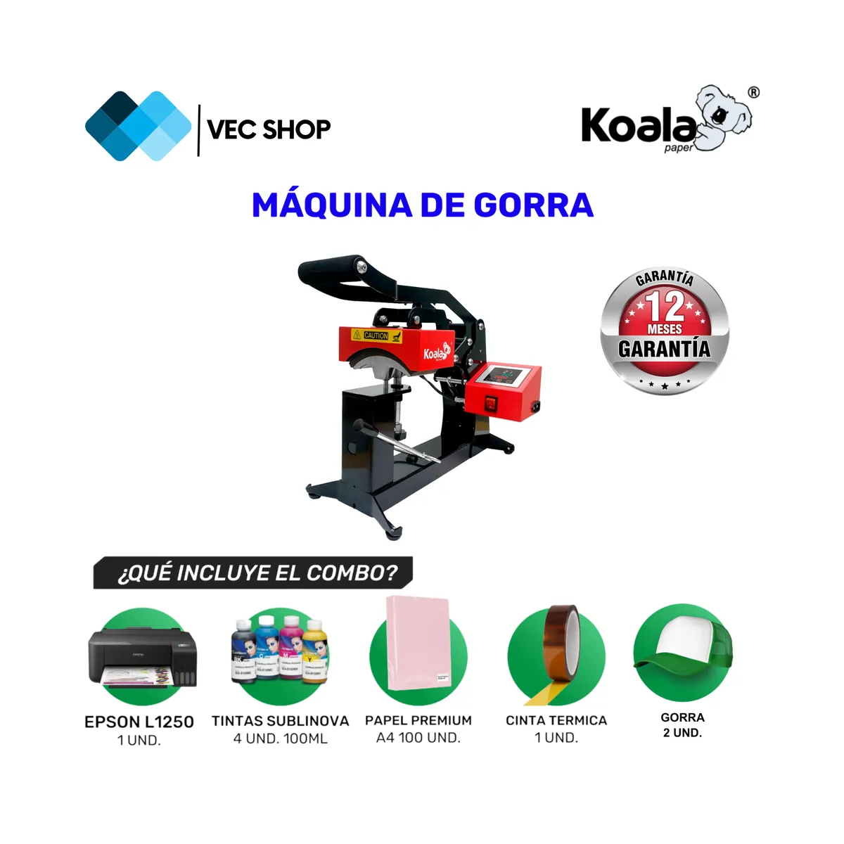 KOALA - Maquina de Sublimación de Gorra Sublimadora  + Combo
