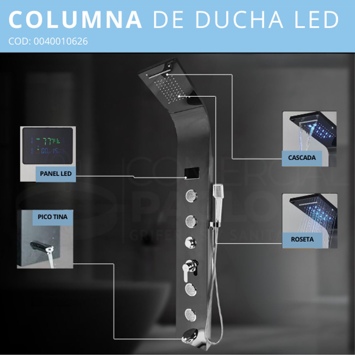 FRATELLI - COLUMNA DE DUCHA LED INOXIDABLE NEGRO SK-8006