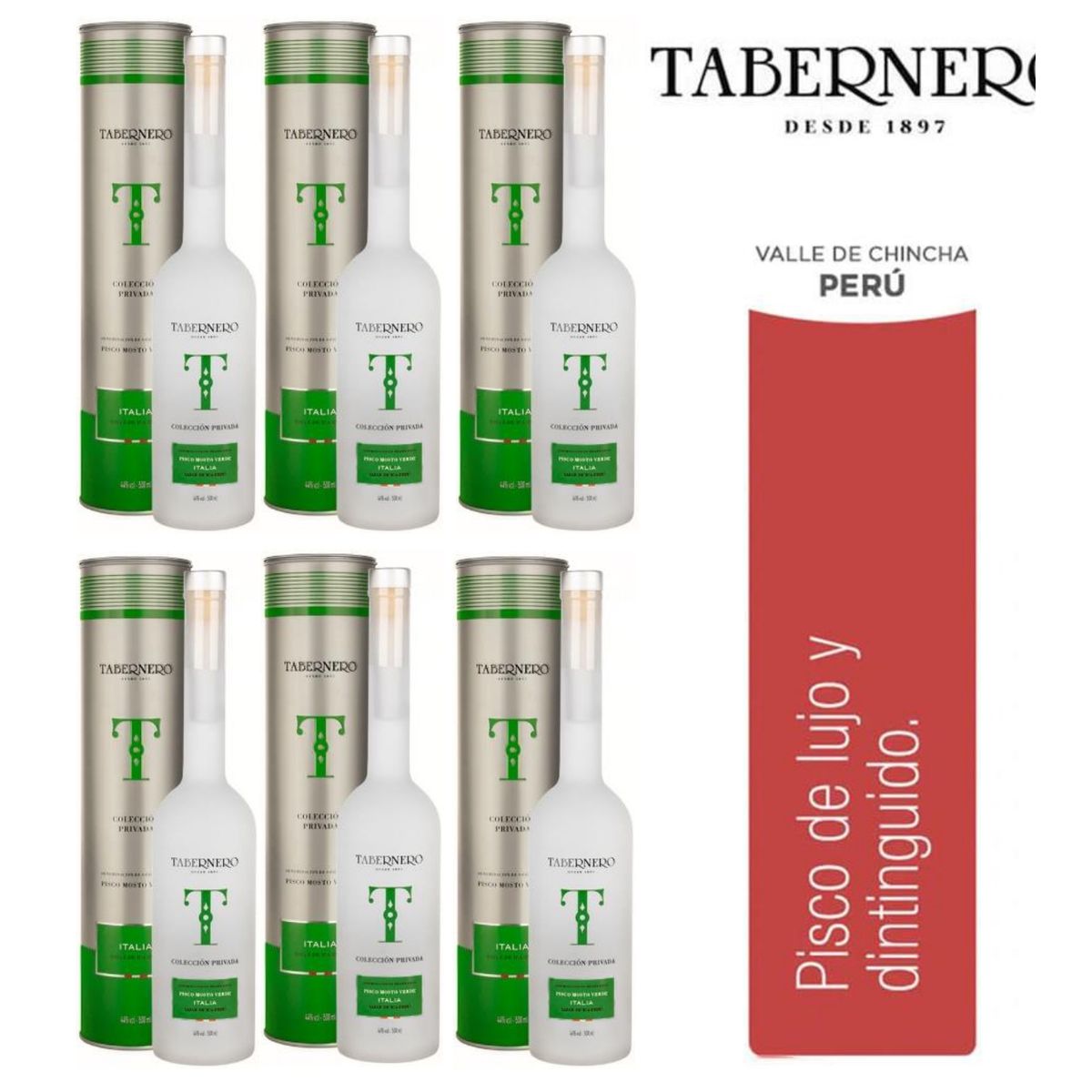 TABERNERO - Pisco Tabernero Mosto verde Italia 500ml - 6 UND