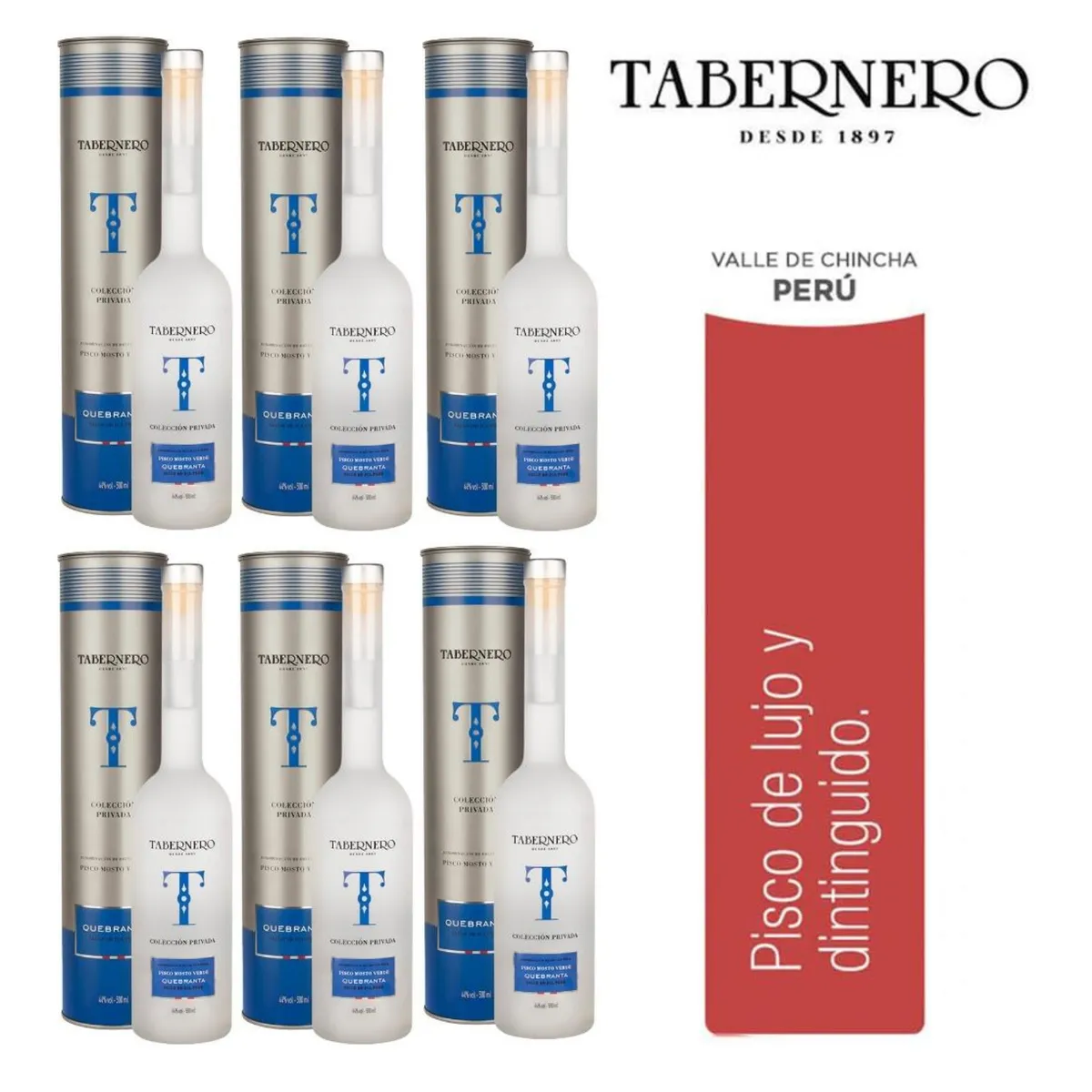 TABERNERO - Pisco Tabernero Mosto verde Quebranta 500ml - 6 UND