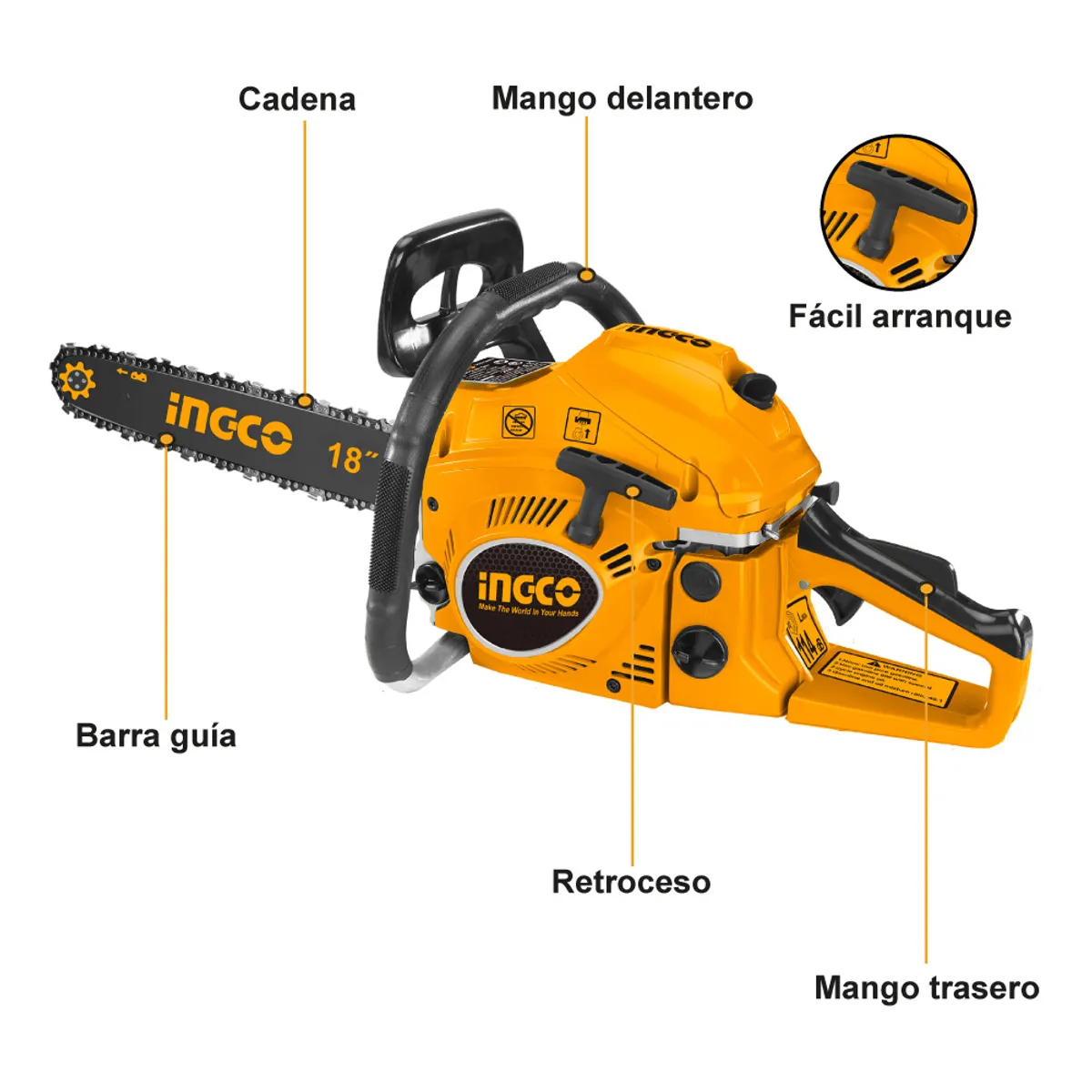 INGCO TOOLS - MOTOSIERRA A GASOLINA INGCO 18 46CC 18KW GCS5451811