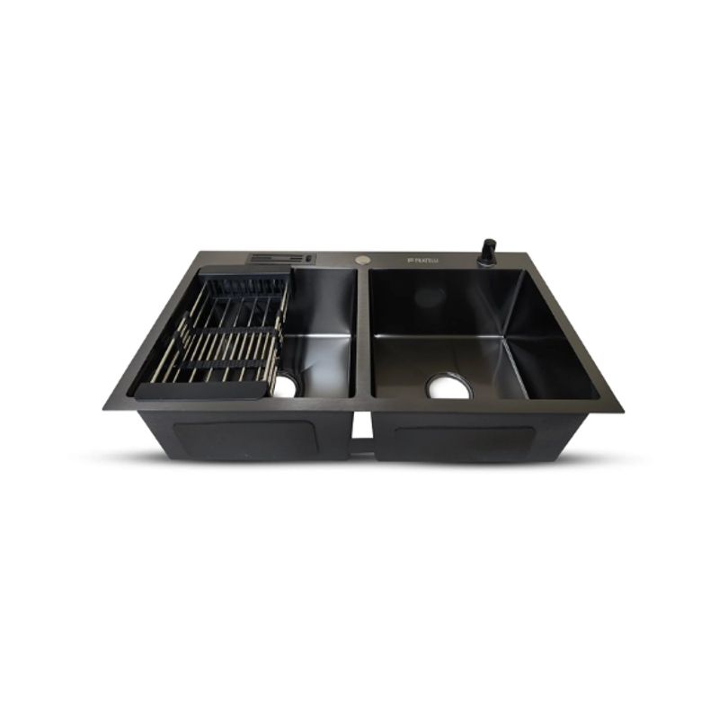 FRATELLI - LAVADERO DE COCINA ACERO 2POZAS CON PORTA CUCHILLOS NEGRO PRM-8448B