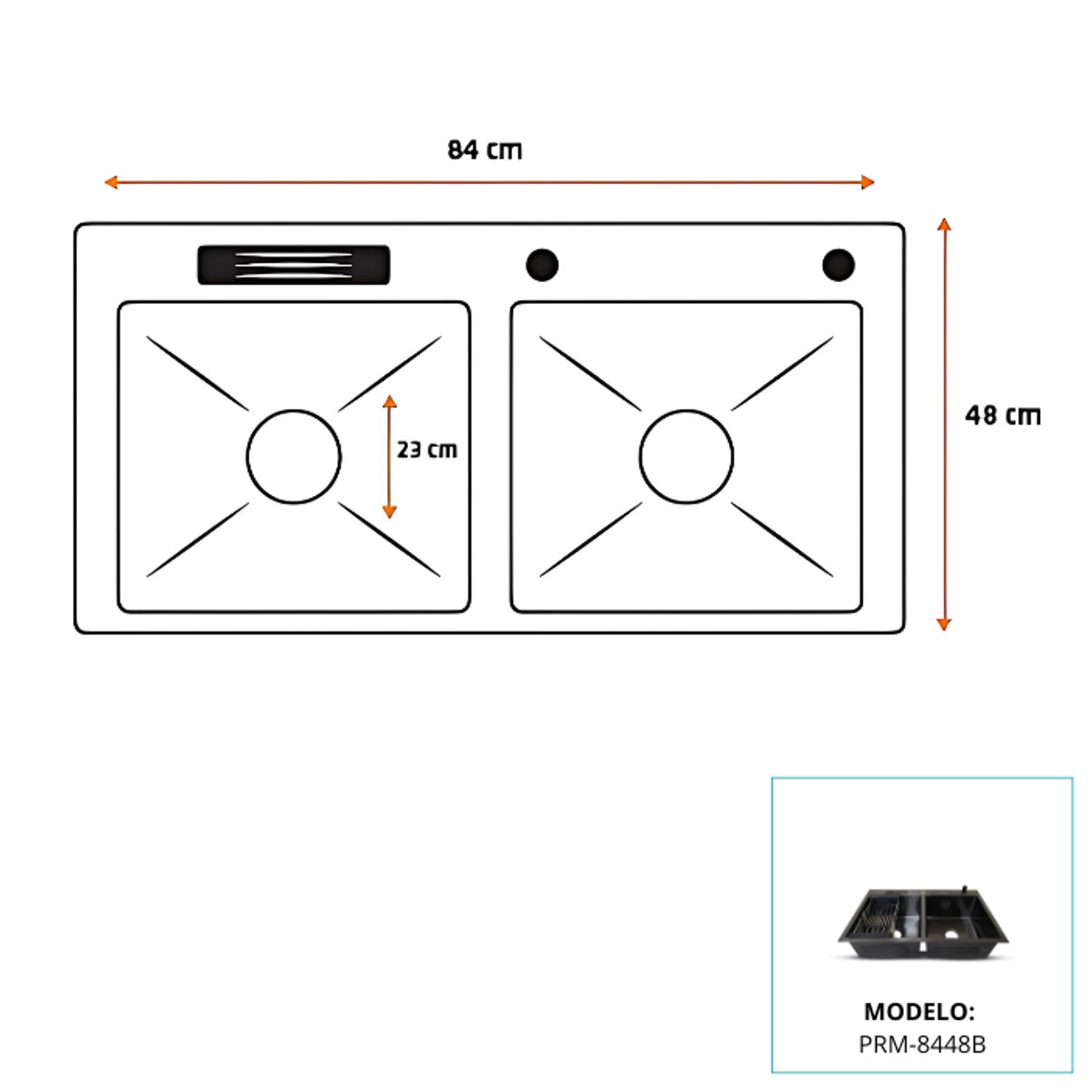 FRATELLI - LAVADERO DE COCINA ACERO 2POZAS CON PORTA CUCHILLOS NEGRO PRM-8448B