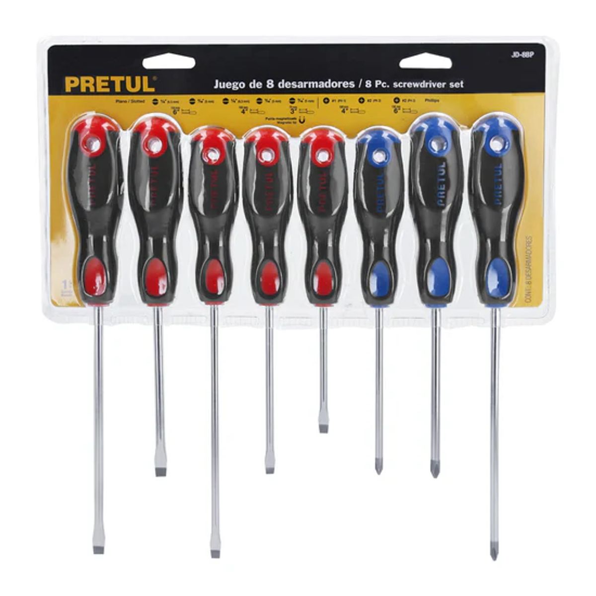 PRETUL - Juego de 8 Desarmadores Mango Comfort Grip