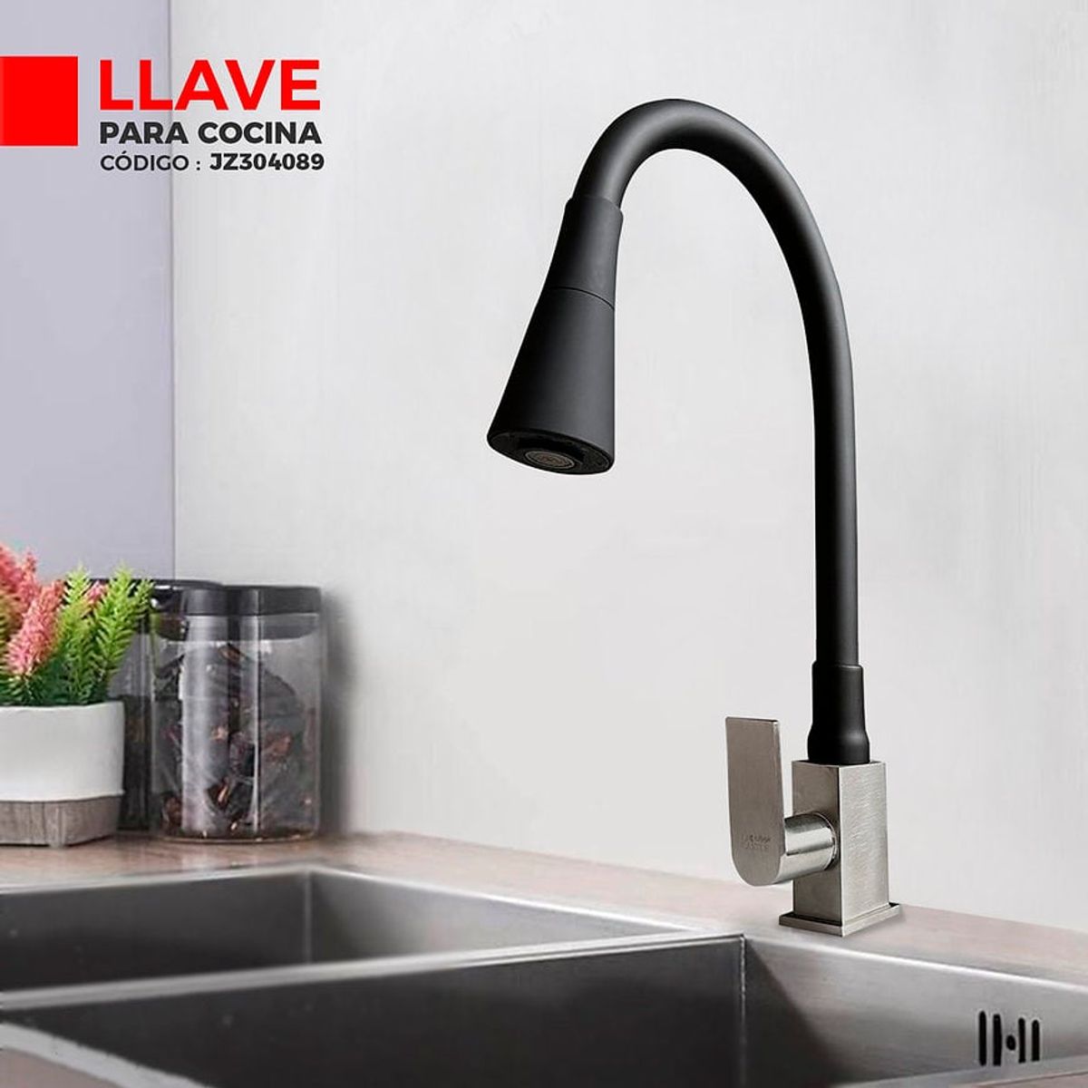XM - GRIFERÍA DE COCINA CON PICO FLEXIBLE NEGRO AL MUEBLE JZ304089
