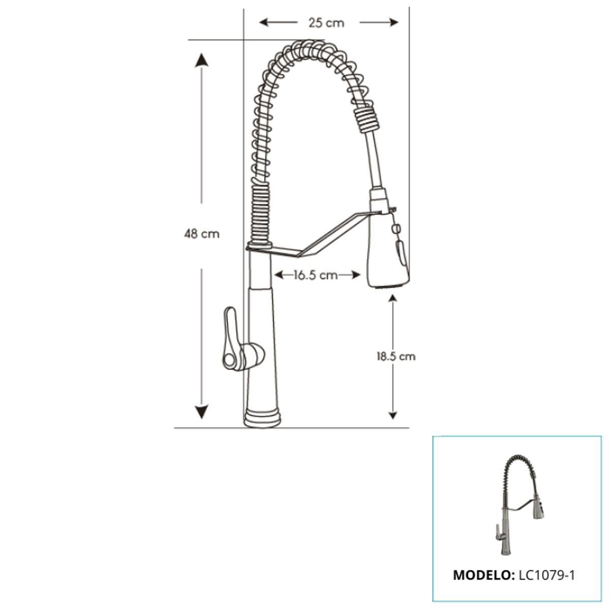 XM - GRIFERÍA DE COCINA RESORTE MUEBLE SATINADO LC1079-1