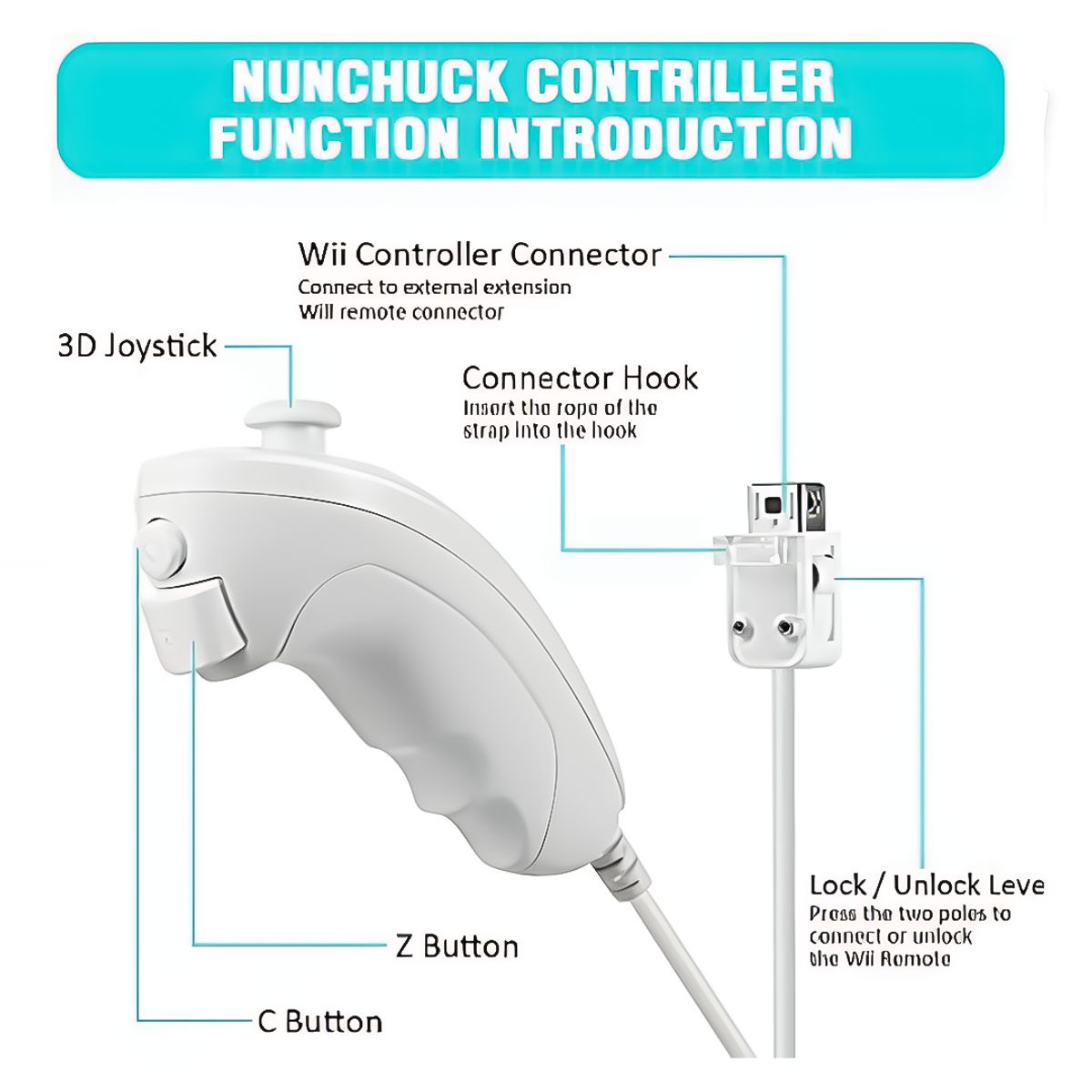 NINTENDO - Control Nunchuck Blanco para WII - Reacondicionado