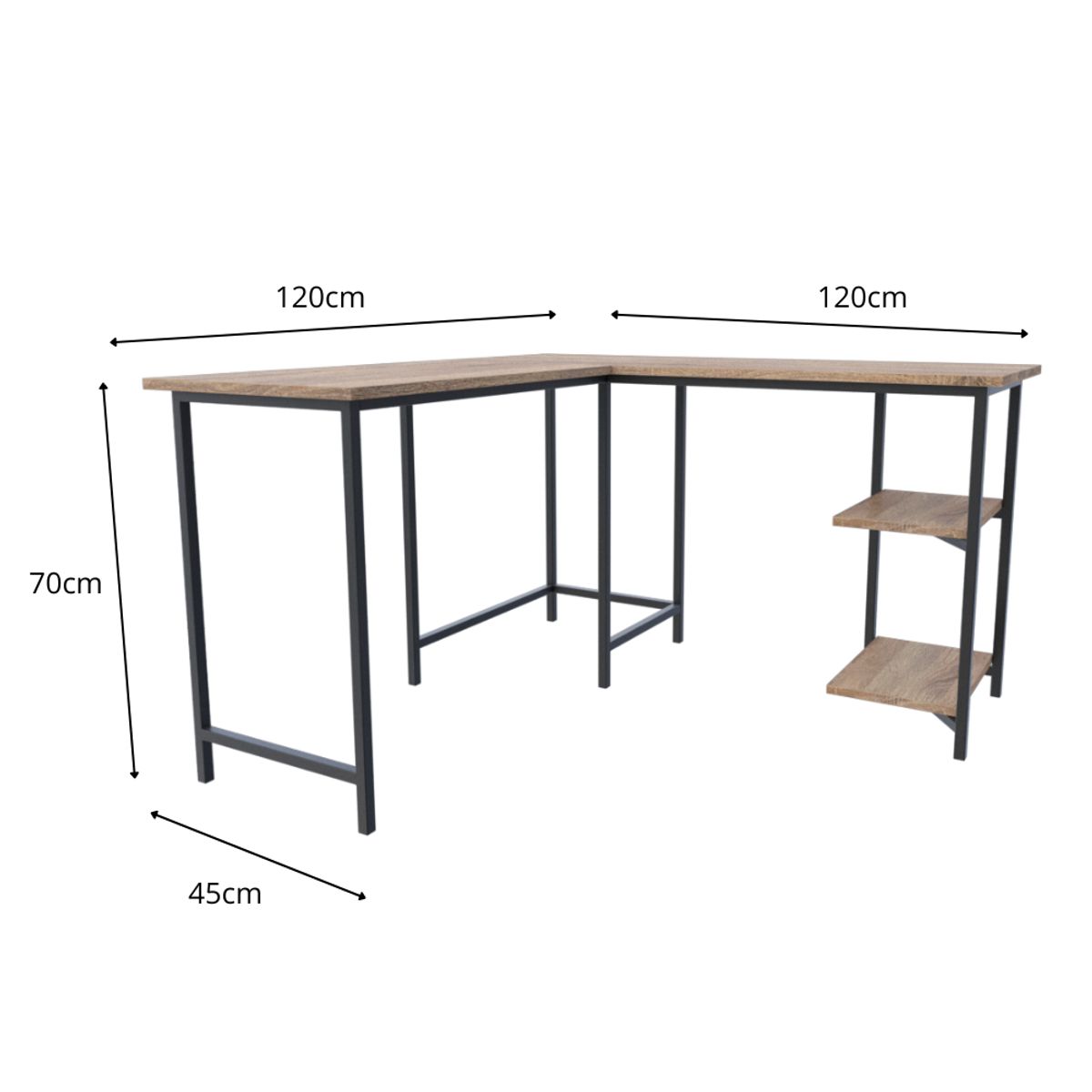 MUEBLES MACRUMO - ESCRITORIO EN L CON ESTRUCTURA DE FIERRO ACABADO AL HORNO INC ARMADO