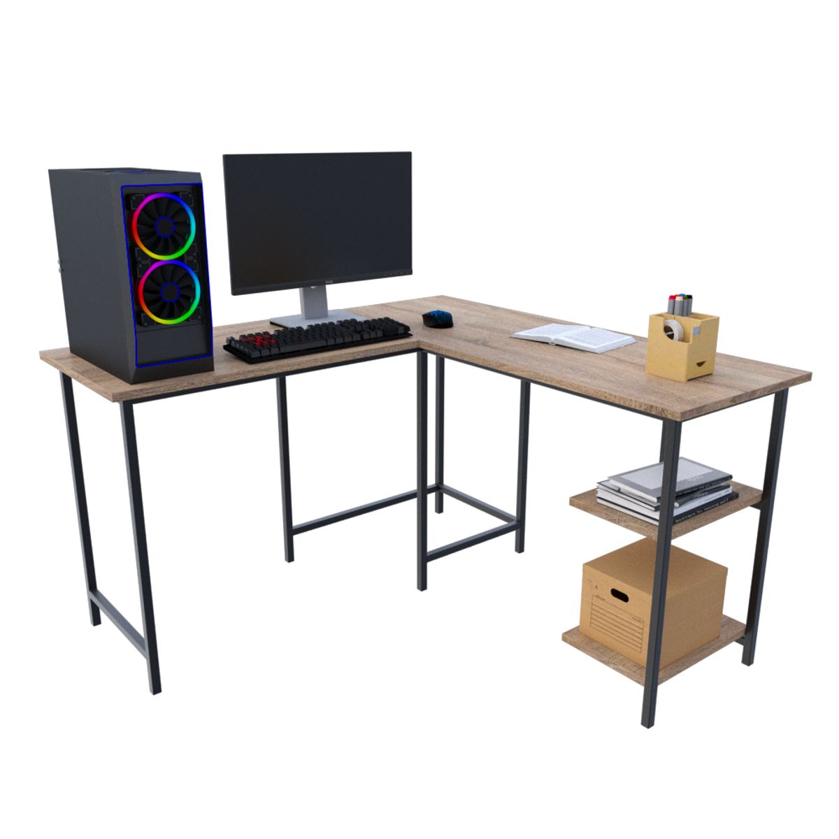 MUEBLES MACRUMO - ESCRITORIO EN L CON ESTRUCTURA DE FIERRO ACABADO AL HORNO INC ARMADO