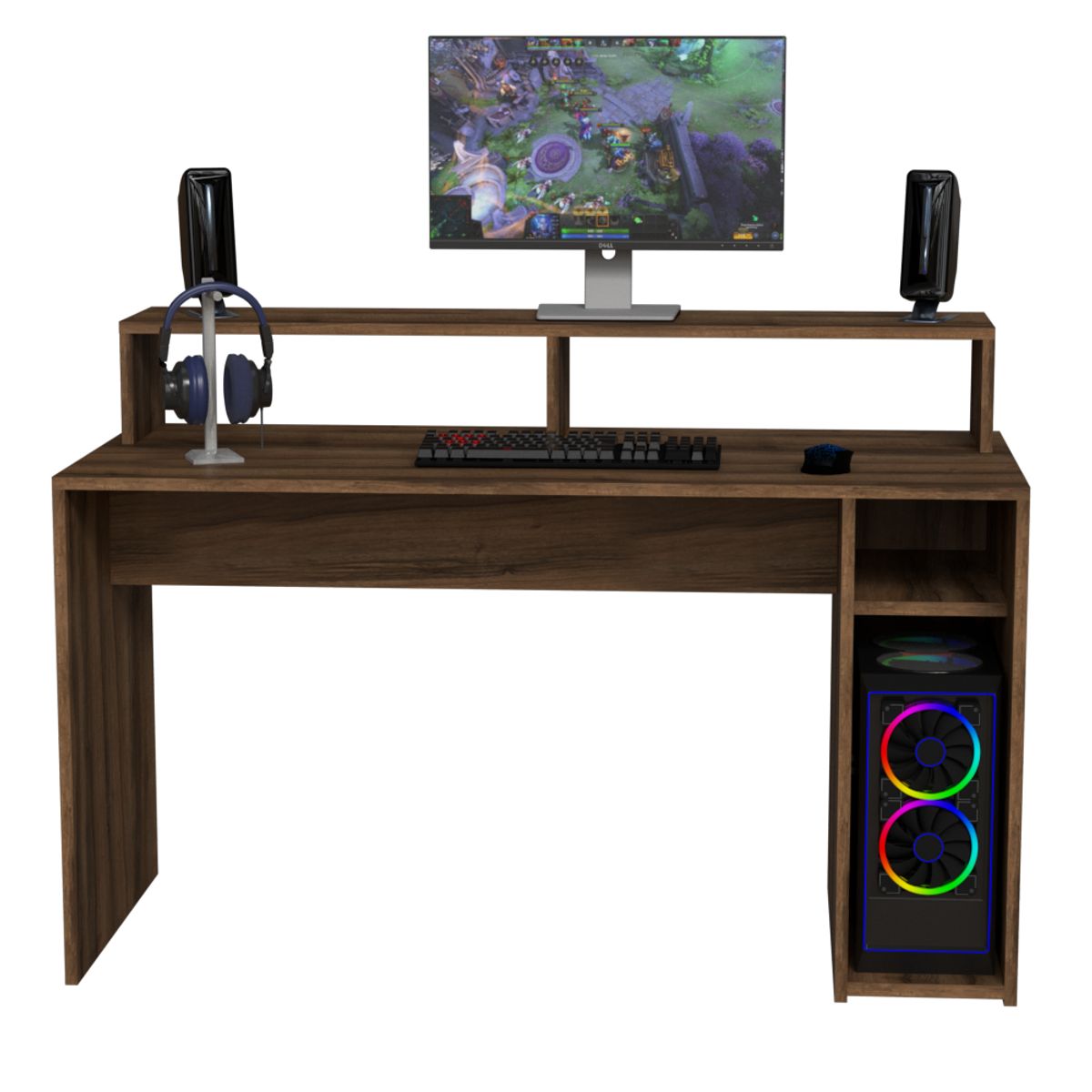MUEBLES MACRUMO - ESCRITORIO GAMER CON ELEVADOR DE MONITOR INC ARMADO