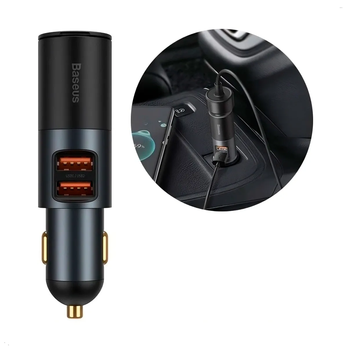 BASEUS - Cargador Cigarrera de Auto Carro Baseus MP3 Carga Rapida 120w