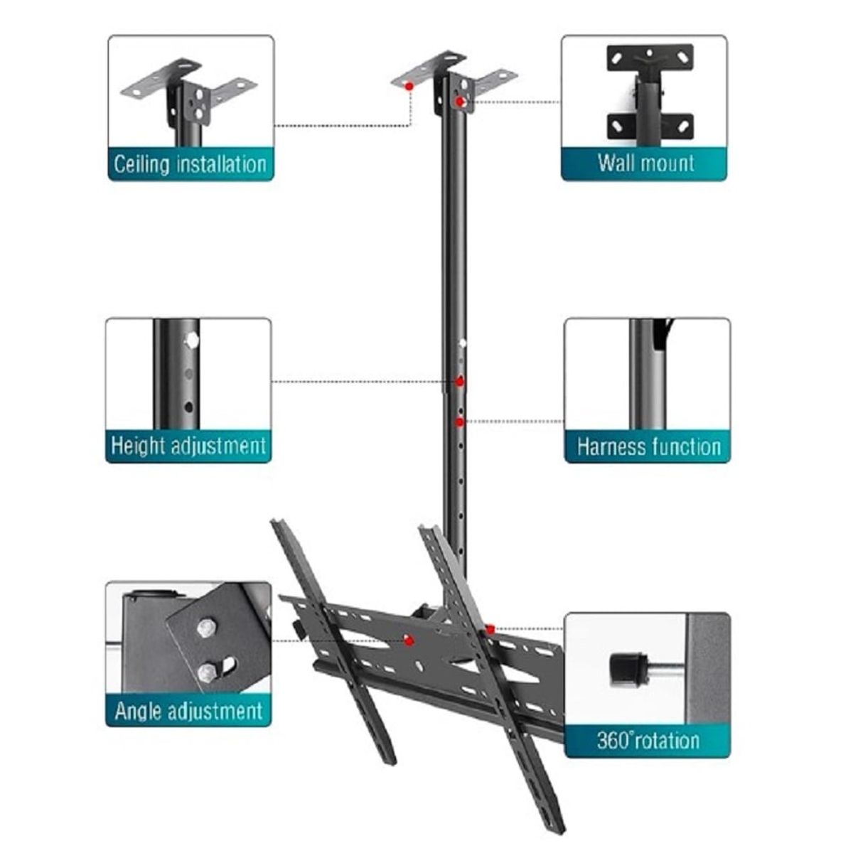SEISA - Rack para tv de techo o pared tubo largo 32 a 72" Negro