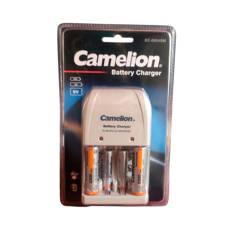 CAMELION - Cargador de Pilas y Bateria 9V Camelion mas Pilas 2 AA 2 AAA