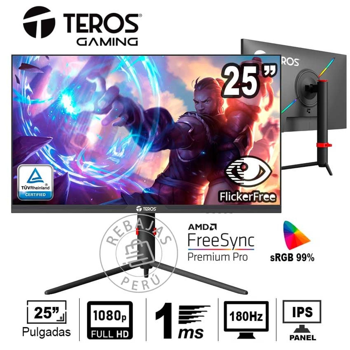 TEROS GAMING - Monitor Gaming TEROS TE-2472G 25” FHD IPS 180Hz 1ms HDMI DP
