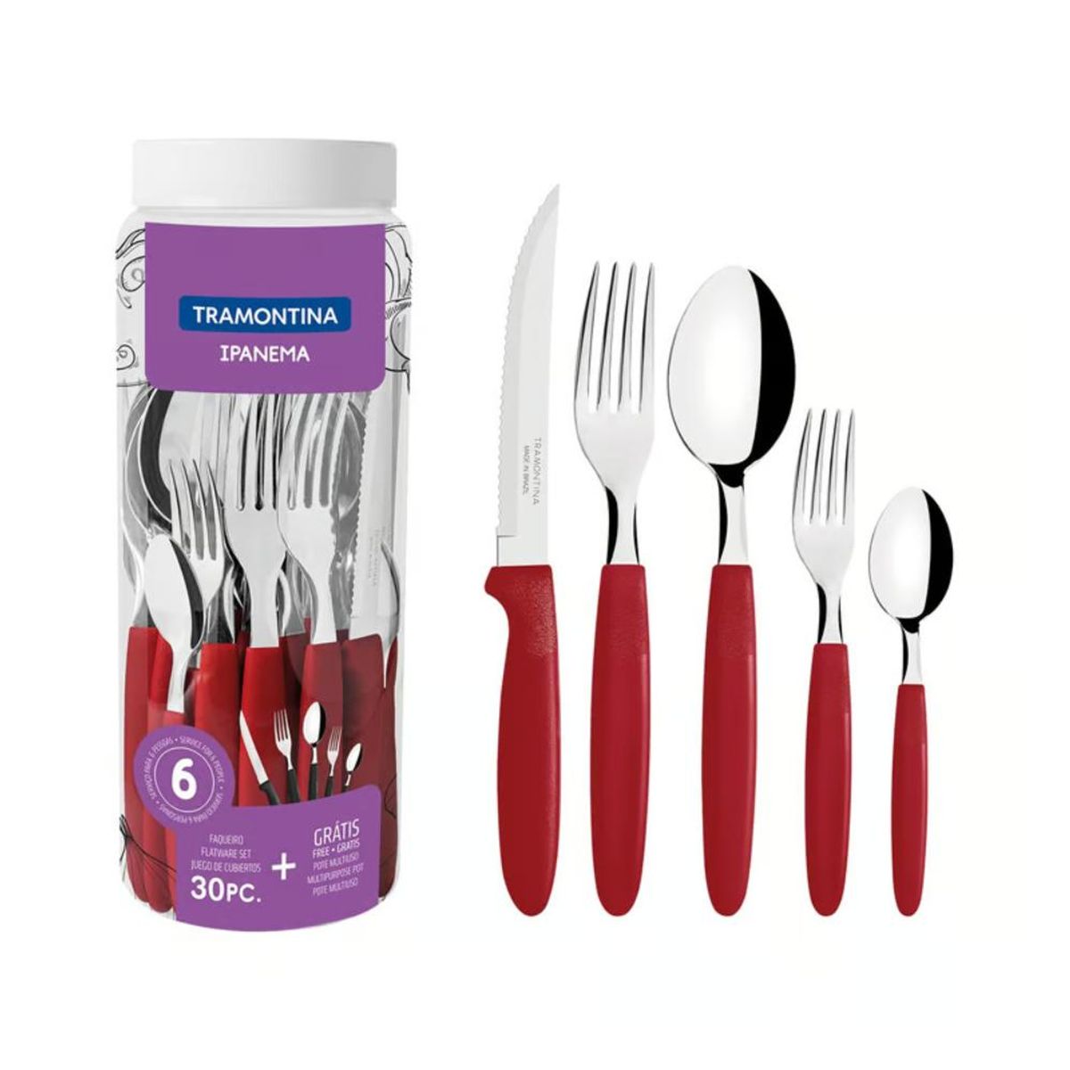 TRAMONTINA - JGO DE CUBIERTOS X30 PZAS IPANEMA ROJO - 10390013