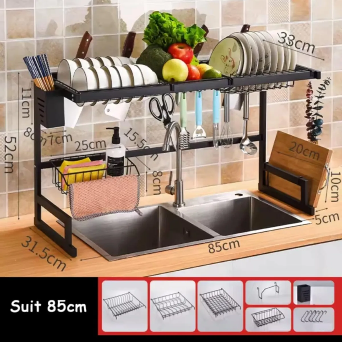 GENERICO - Escurridor de Platos 85CM Acero Inoxidable Organizador de Menaje