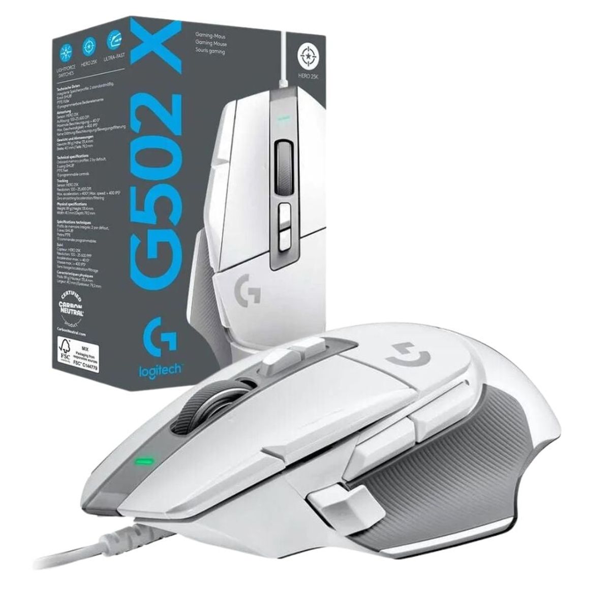 LOGITECH - Mouse Logitech G502 X Hero USB 25k DPI Lightforce Blanco