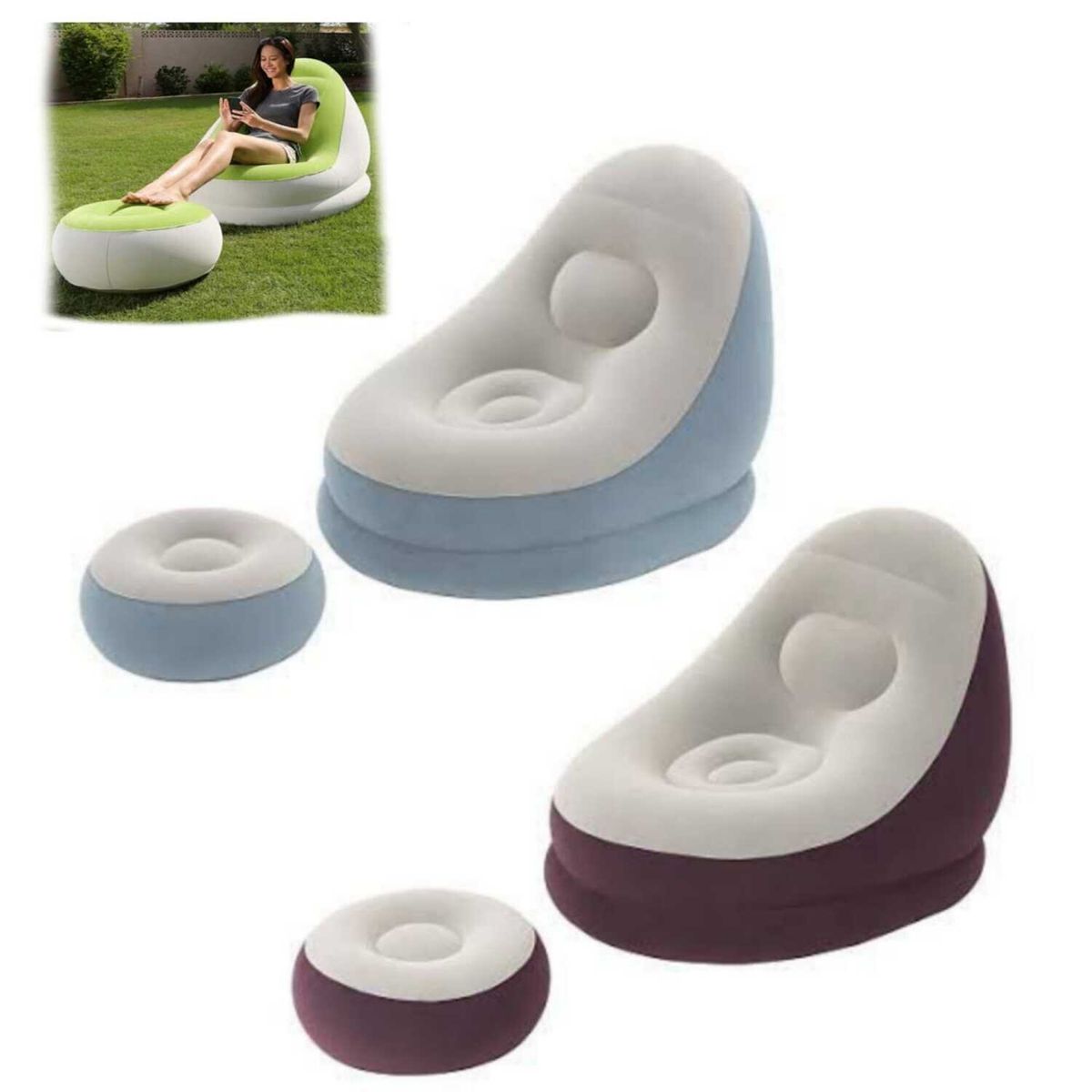 GENERICO - Sofá sillón inflable con posa pies Puff