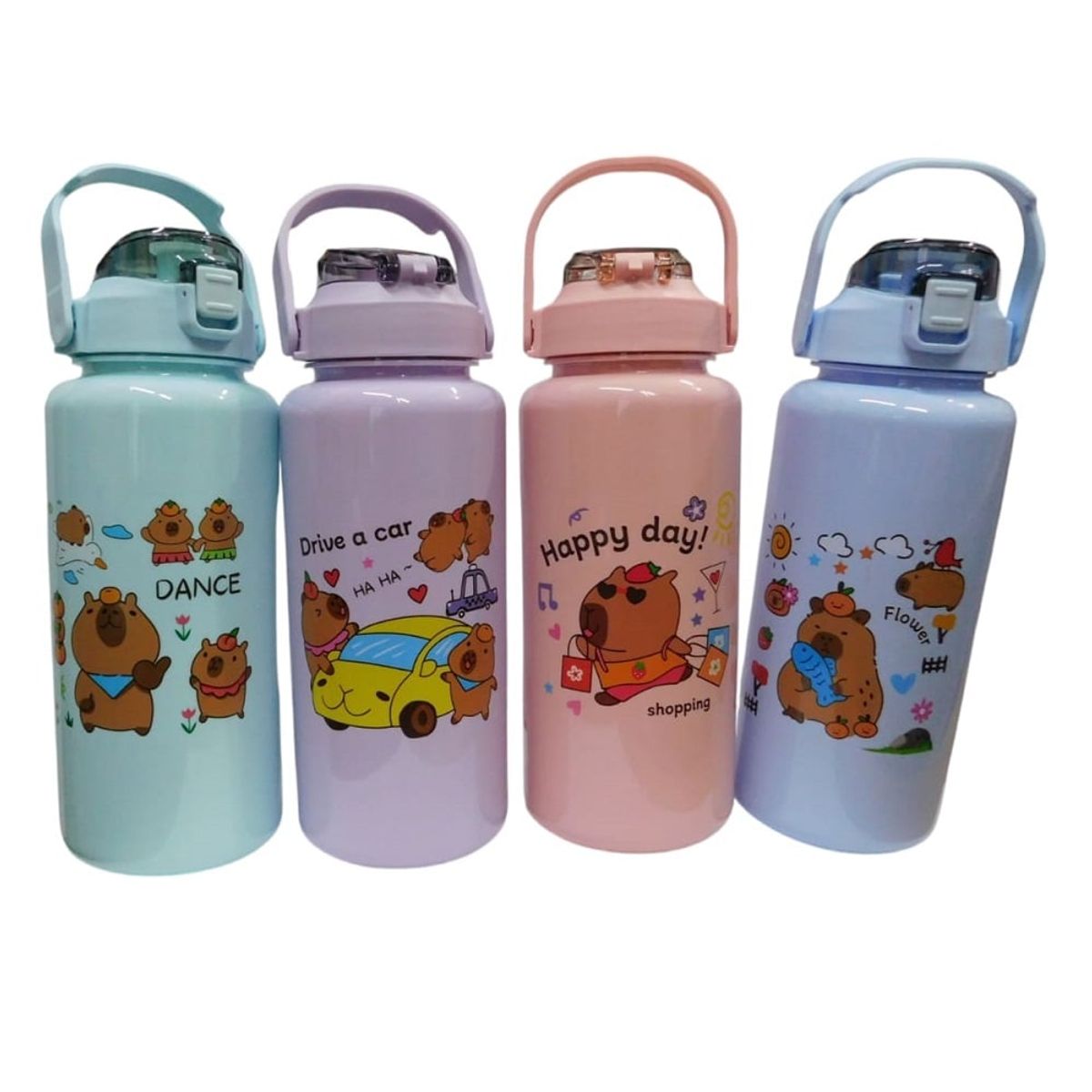 GENERICO - Trio tomatodo tapa metálica capibara de 2L 1L 300ml - niños