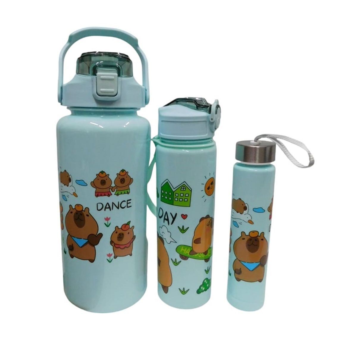 GENERICO - Trio tomatodo tapa metálica capibara de 2L 1L 300ml - niños