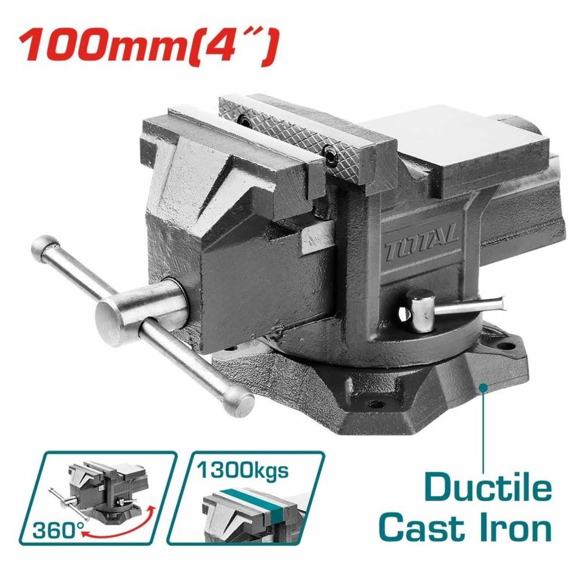 TOTAL TOOLS - Tornillo De Banco 4 Pulgadas Base Giratoria - Yunque Total-THT6146
