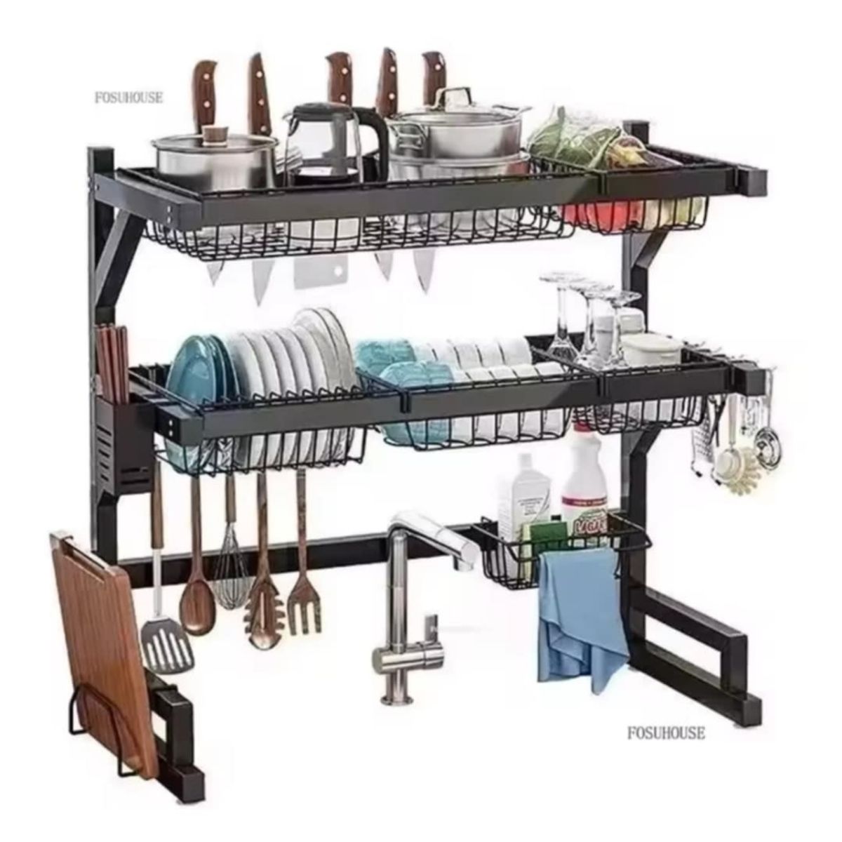 GENERICO - Organizador de Platos de 2 Niveles 85CM Escurridor de Menaje de Cocina