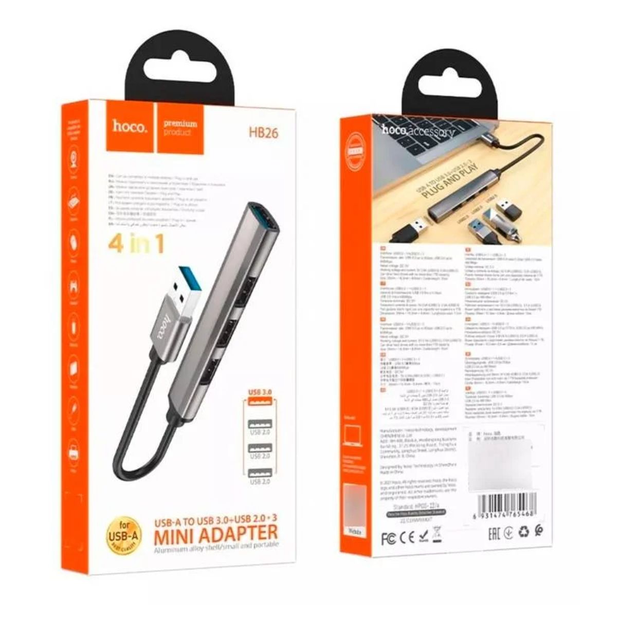 HOCO - Adaptador USB-A a USB Hoco HB26 4 en 1 Gris